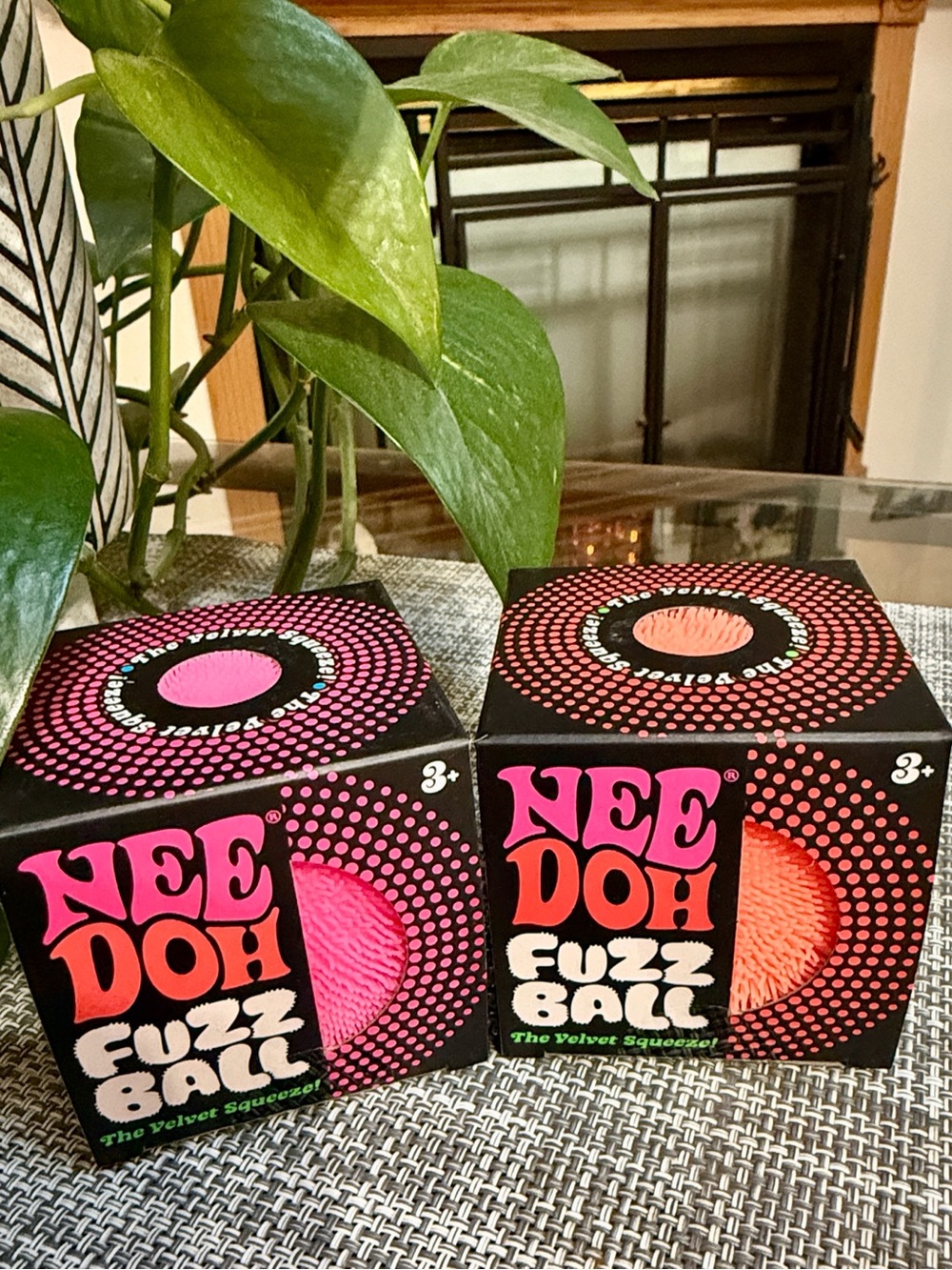 NeeDoh Fuzz Ball Velvet Squeezer - Pink & Orange New in Box 2 boxes